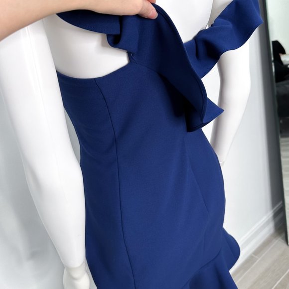 Likely Norvina Ruffle One Shoulder Flounce Mini Dress in Blueprint Blue Size 2 - Picture 12 of 14